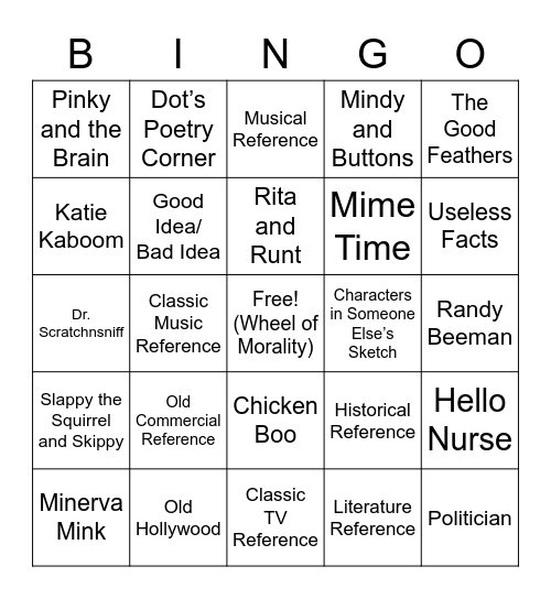 Animaniacs Bingo Card