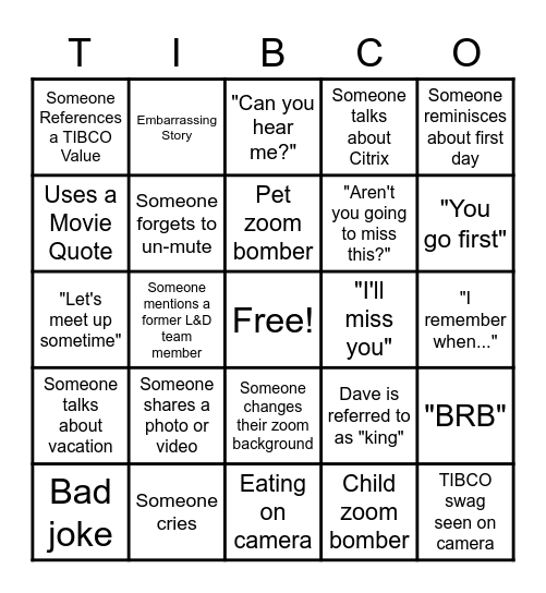 TIBCO Bingo Card