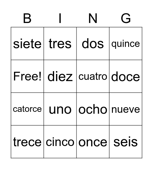 Numeros Bingo Card