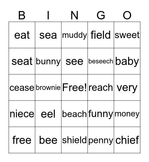 Long E Bingo Card