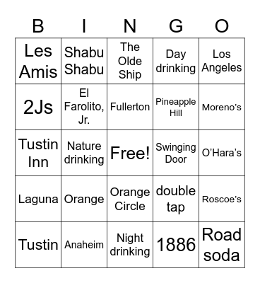 Where in SoCal is Drunk Ryan Bingo Card