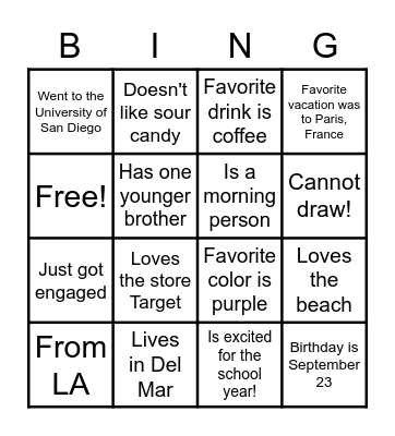 Ms. Spengler Bingo Card