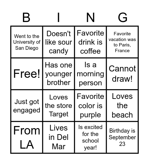 Ms. Spengler Bingo Card