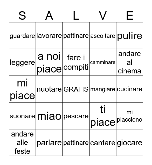 Lalalalalalalala LA LA LA Mi piace CANTARE!  Bingo Card