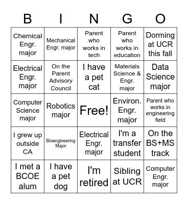 BCOE Summer Connects Bingo Card