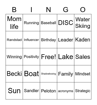 Becki's Birthday Bingo Card
