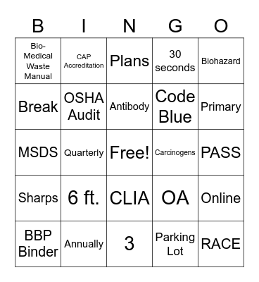 OSHA Bingo Card