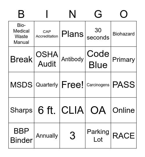 OSHA Bingo Card