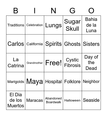 Ghosts Bingo Card