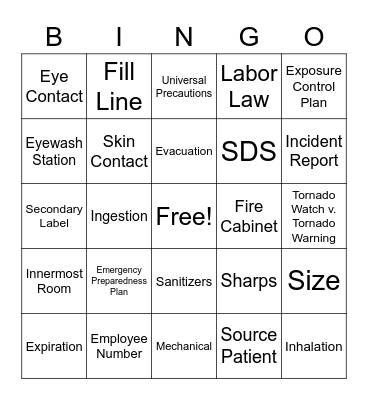 OSHA Bingo Card