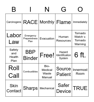 OSHA Bingo Card