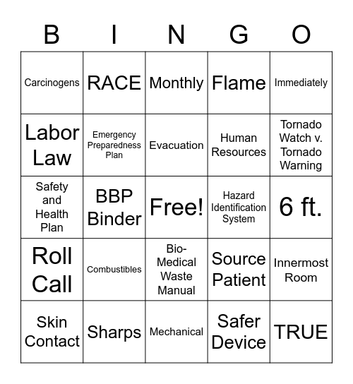 OSHA Bingo Card