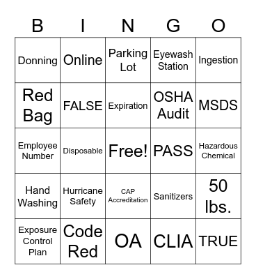OSHA Bingo Card