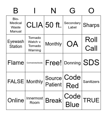 OSHA Bingo Card