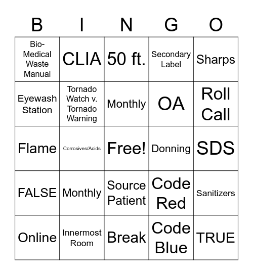 OSHA Bingo Card