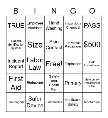 OSHA Bingo Card