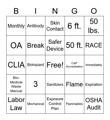 OSHA Bingo Card