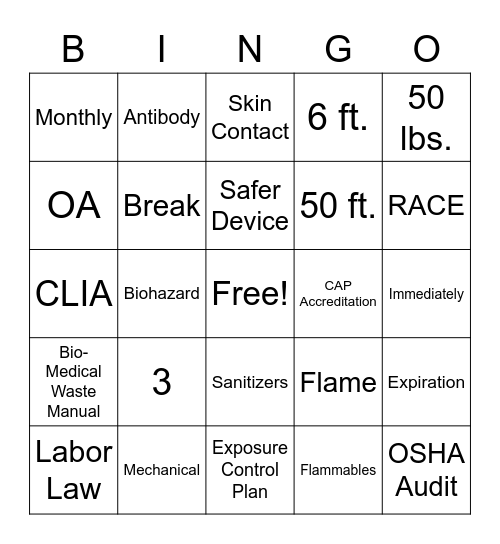 OSHA Bingo Card