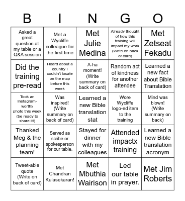 Impactx Bingo Card