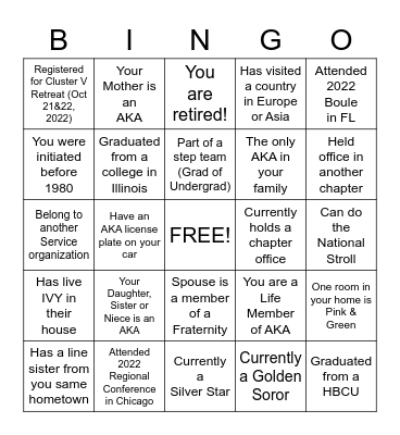 ALPHA KAPPA ALPHA SORORITY Bingo Card