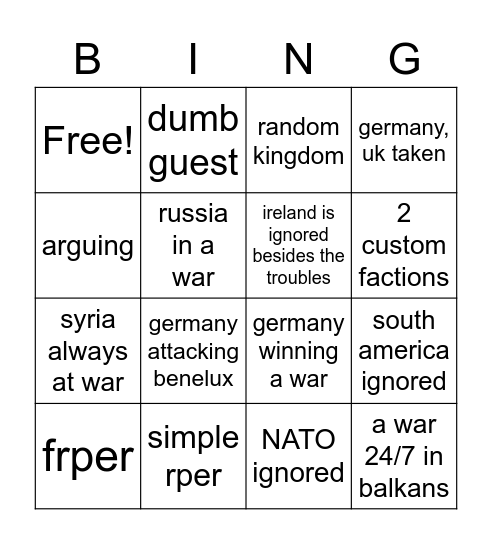 risk bingo Card