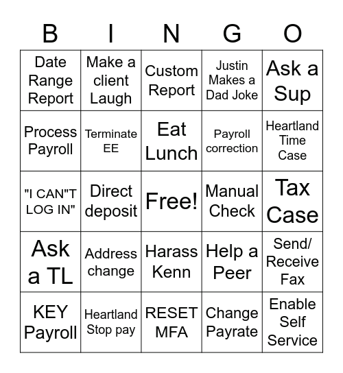 Payroll Bingo Card