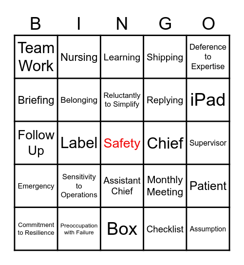 B.R.C Safety Committee Bingo Card