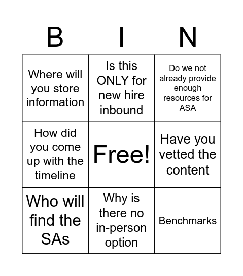 ASA Bingo Card