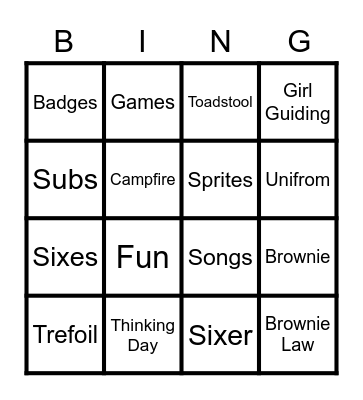 Brownie Bingo! Bingo Card