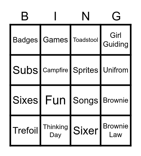 Brownie Bingo! Bingo Card