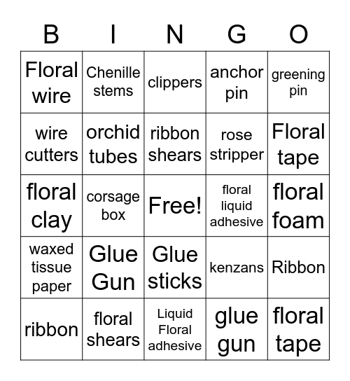 Floral Tools Bingo Card