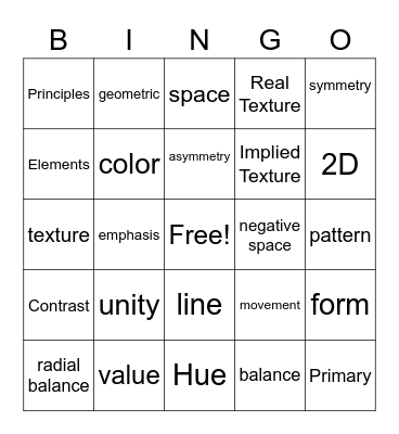 Principles and Elements of Art  Bingo Card