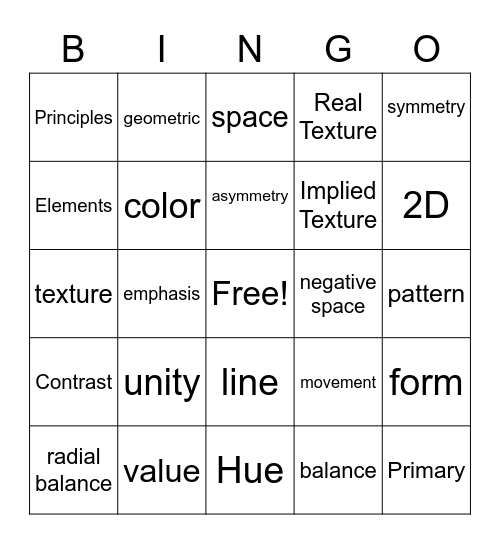 Principles and Elements of Art  Bingo Card