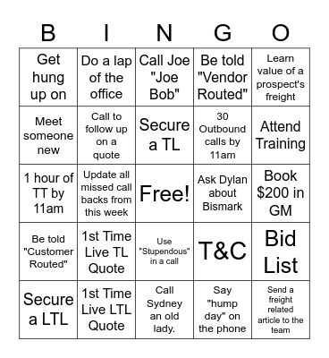 Sales Bingo! Bingo Card
