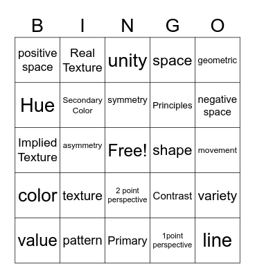 Principles and Elements of Art  Bingo Card