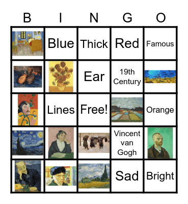 Vincent Van Gogh Bingo Card