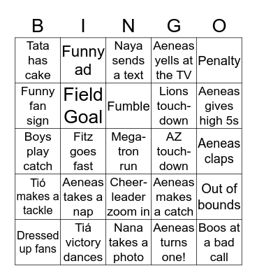 Aeneas' Football Birthday Bingo! Bingo Card