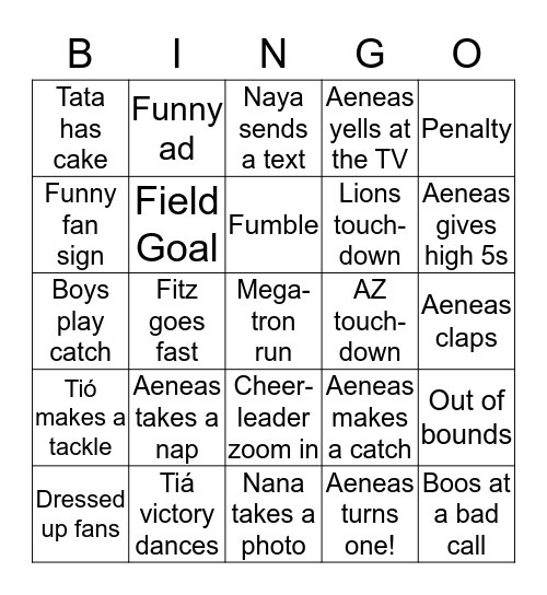 Aeneas' Football Birthday Bingo! Bingo Card