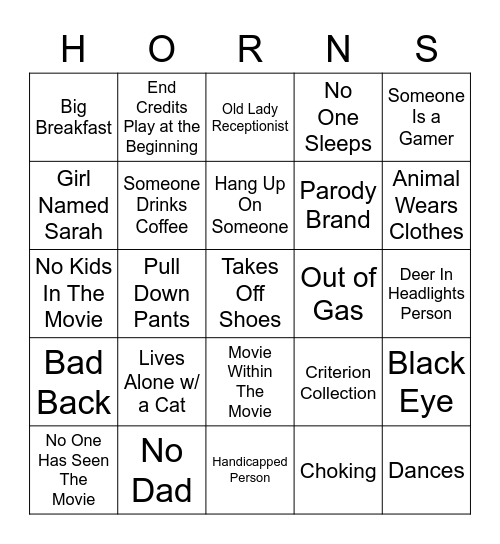 Movie Night Bingo Card