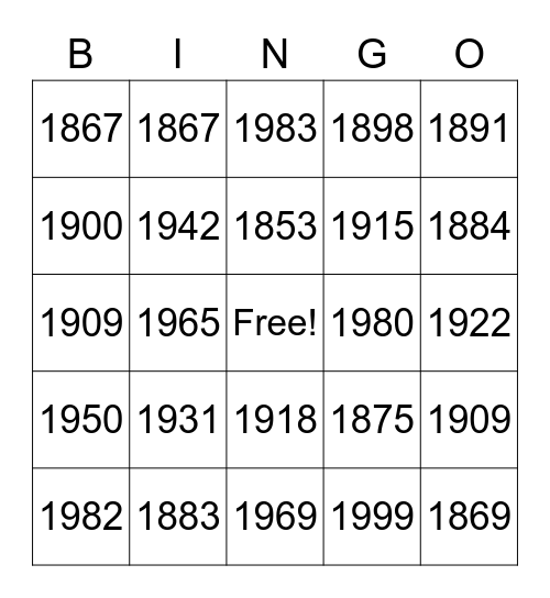 KC History Bingo Card