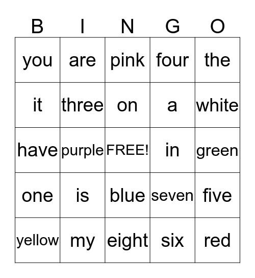 Word Bingo Card