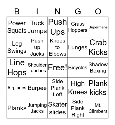 Fitness Bingo Card
