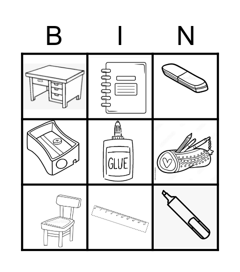 SCHOOL SUPPLIES Bingo Card