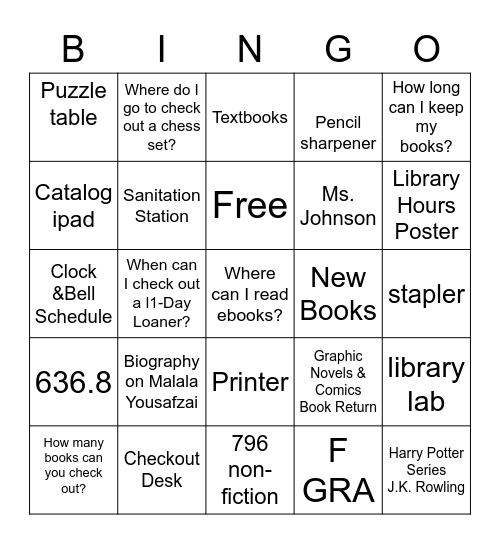 I LOVE My Library Bingo Card