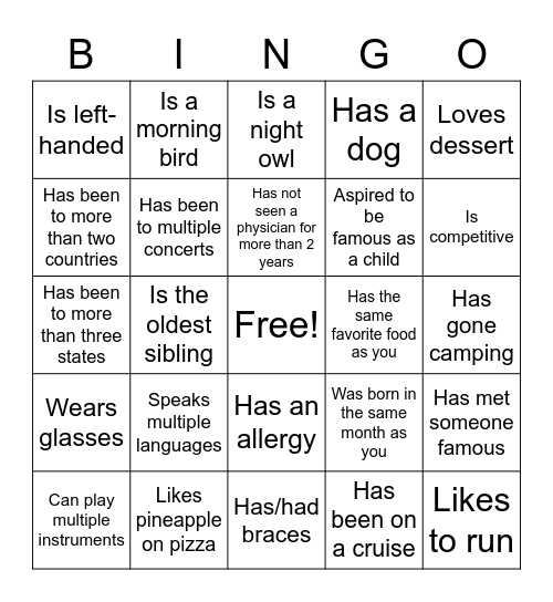 Icebreaker Bingo: Find Someone Who Bingo Card