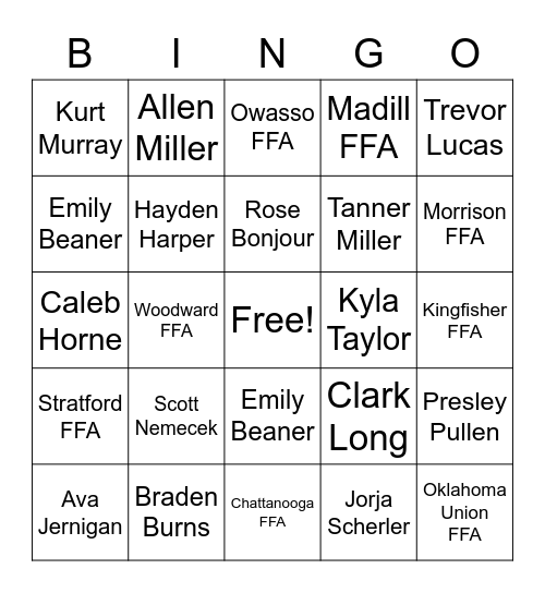 State Staff and Officers Bingo Card