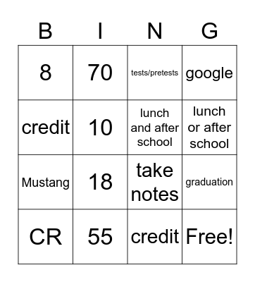 Graduation Bingo Card