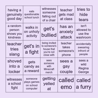 Public School Bingo Card