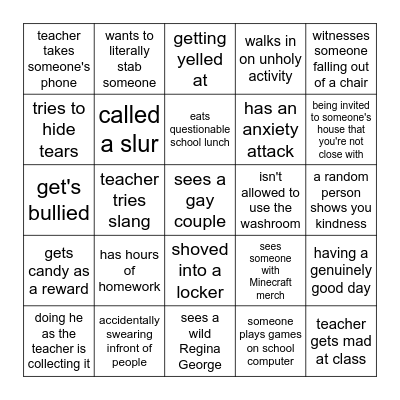 Public School Bingo Card