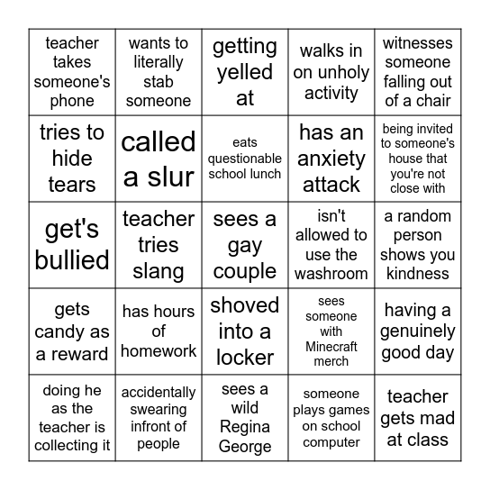 Public School Bingo Card